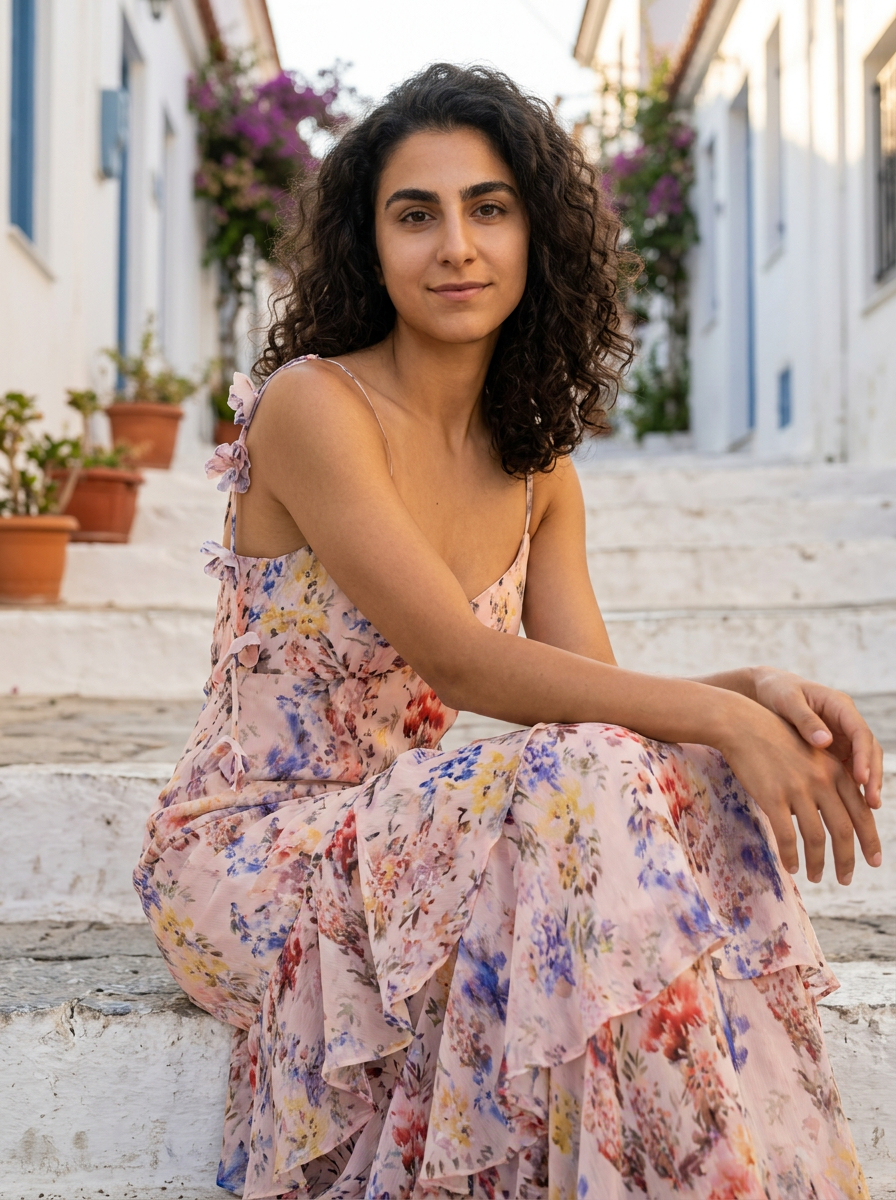 Φόρεμα Mykonos — Ροζ Φλοράλ βολάν