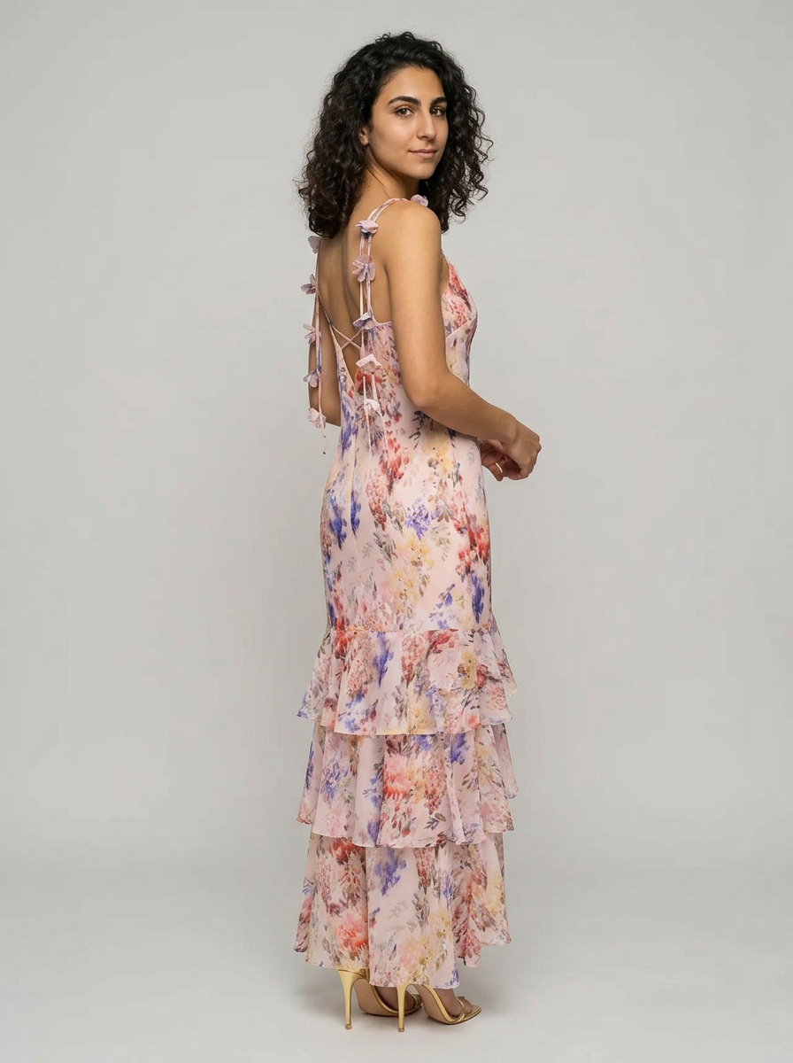 Robe Mykonos — Rose Florale à Volants