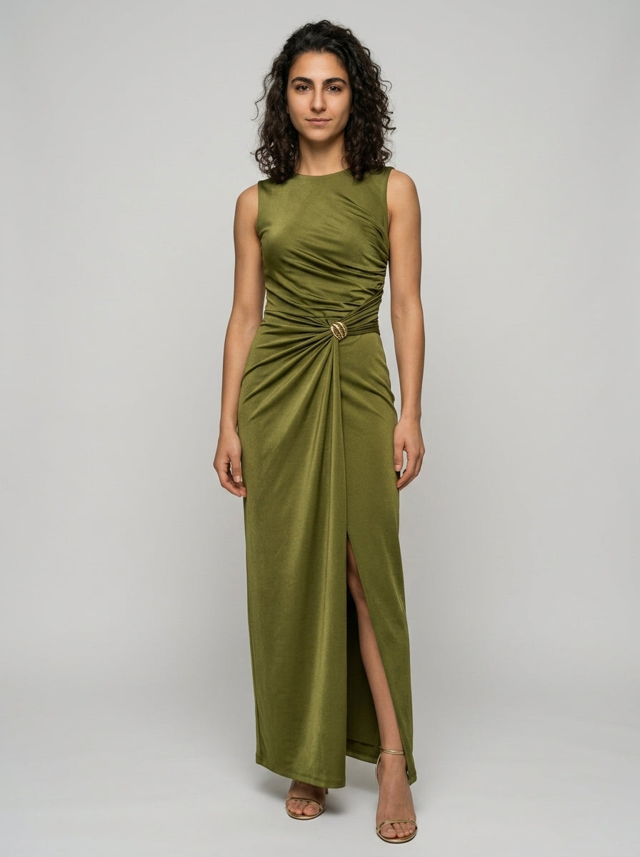 Robe Salamina — Kaki Jersey avec Fente