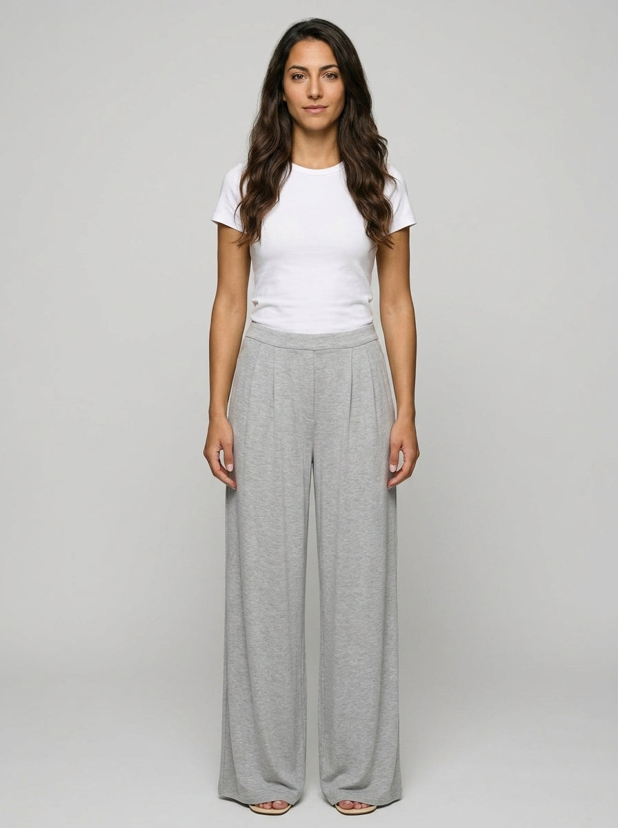 Pantalon Wide-Leg Modal — Gris Chiné