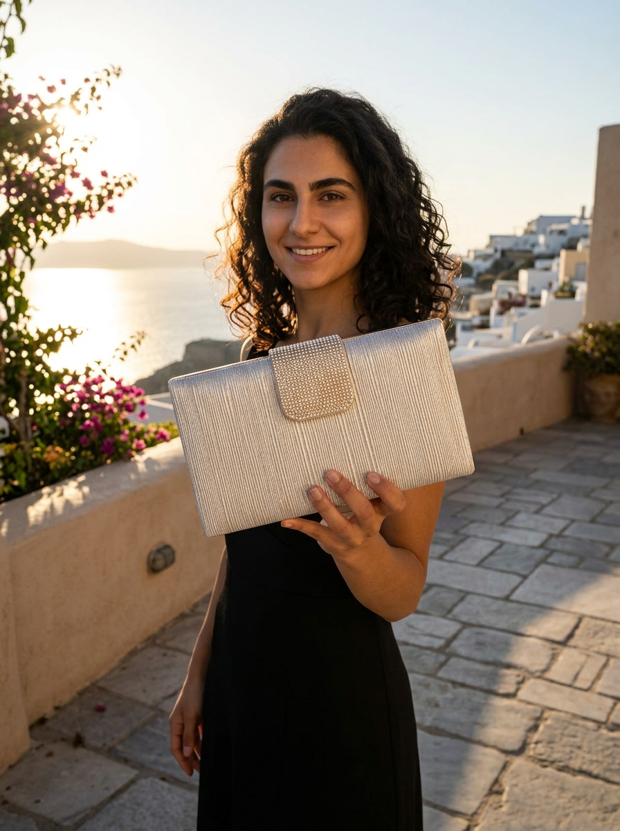 Μεταλλιζέ Clutch — με Strass