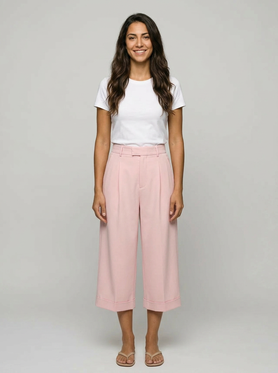 Pantalon Crop à Pinces — Rose