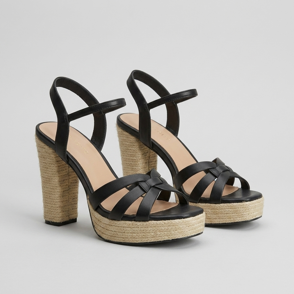 Sandales Talons Hauts Aspect Cuir — Plateforme en Corde