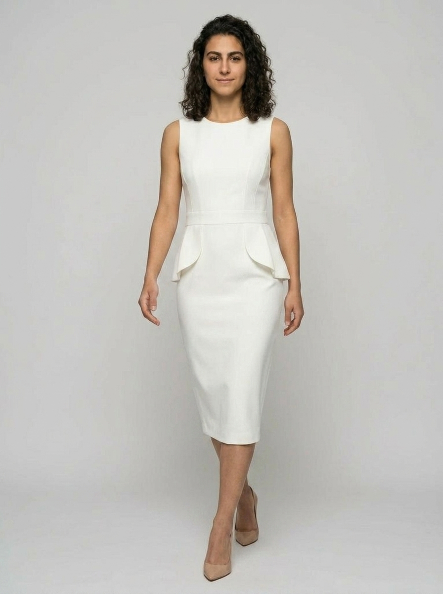 Robe Koufonisia — Blanche Peplum Sans Manches