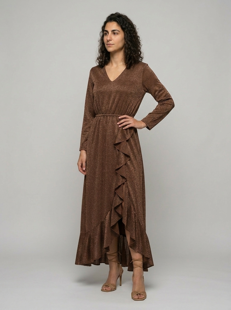 Robe Andros — Bronze Lurex Volants Croisée