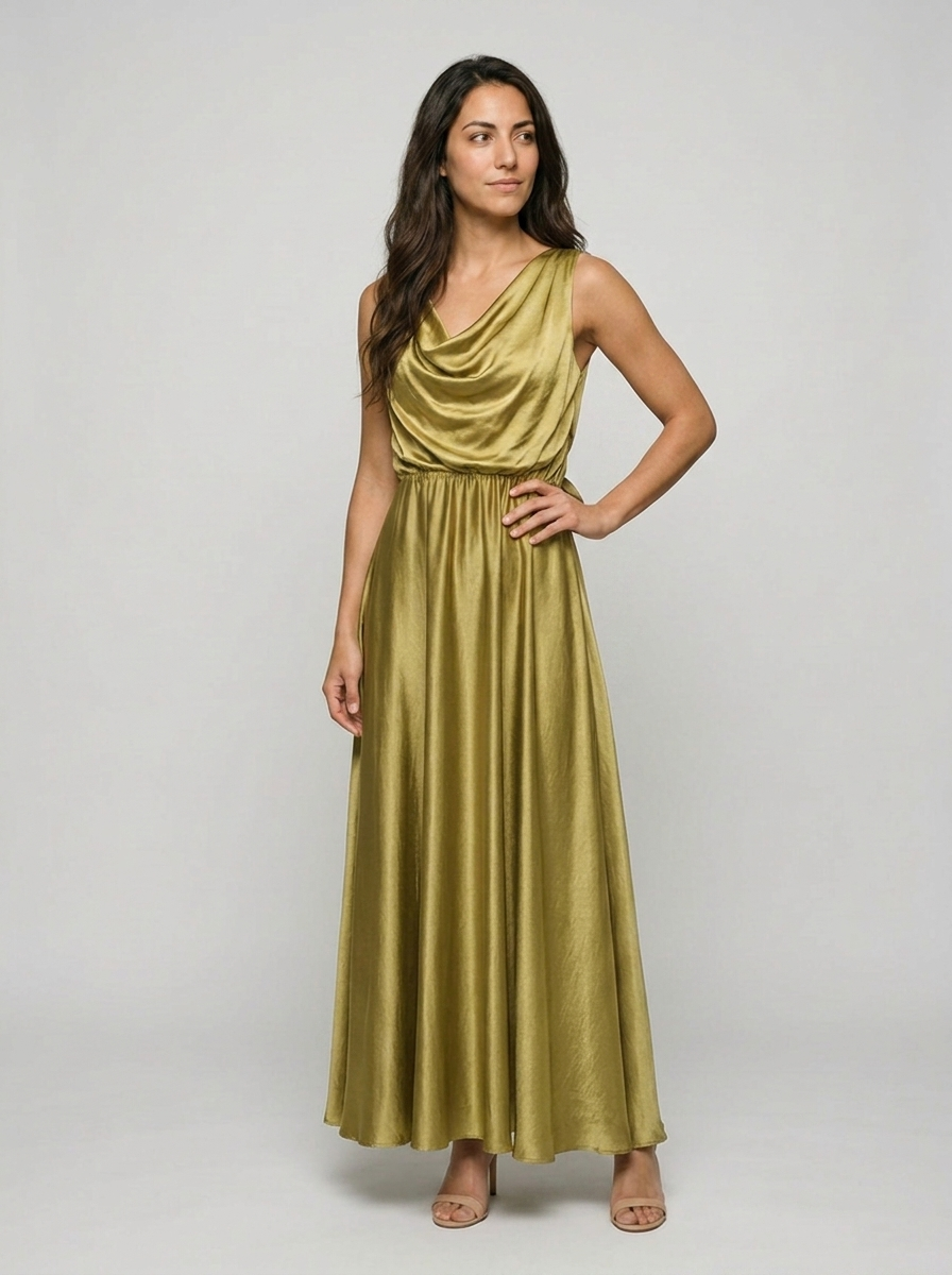 Robe Tinos — Kaki Satin Cowl