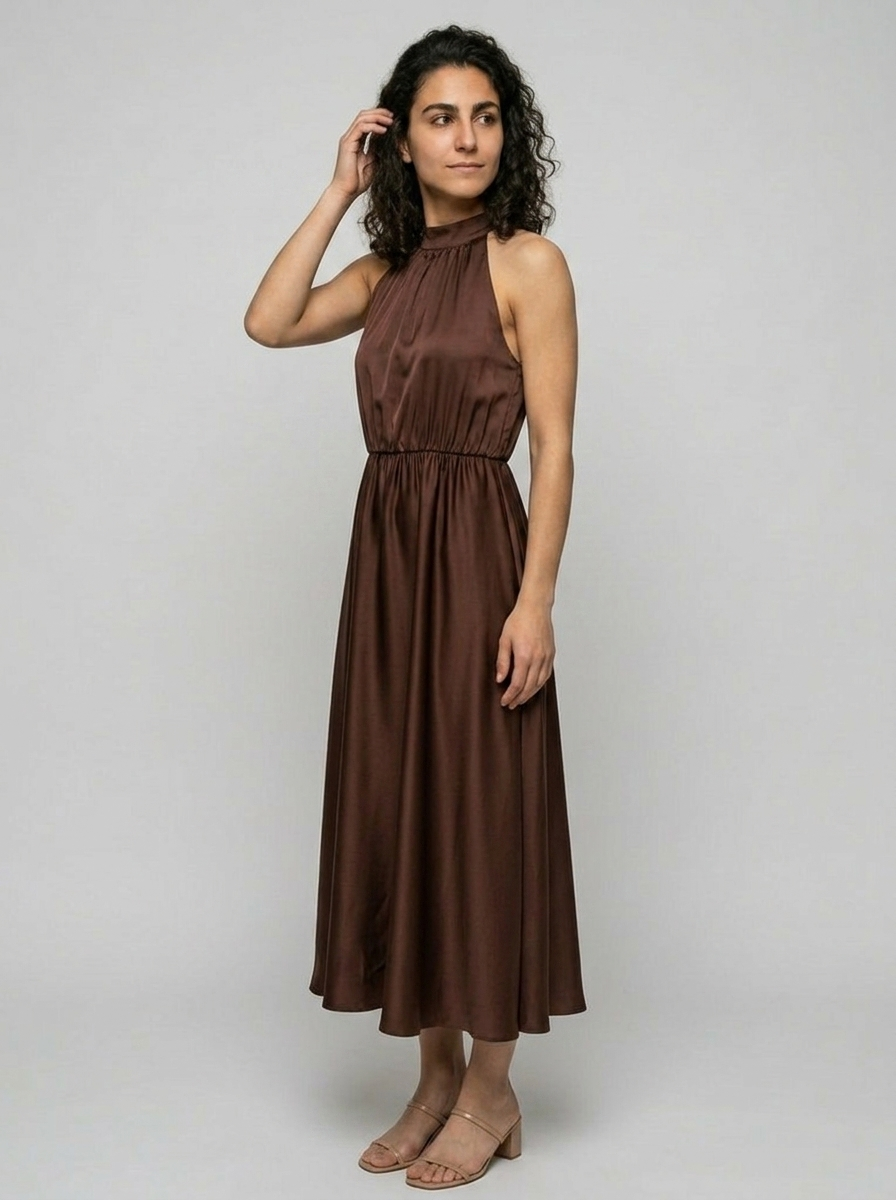 Robe Fourni — Marron Satin Halter