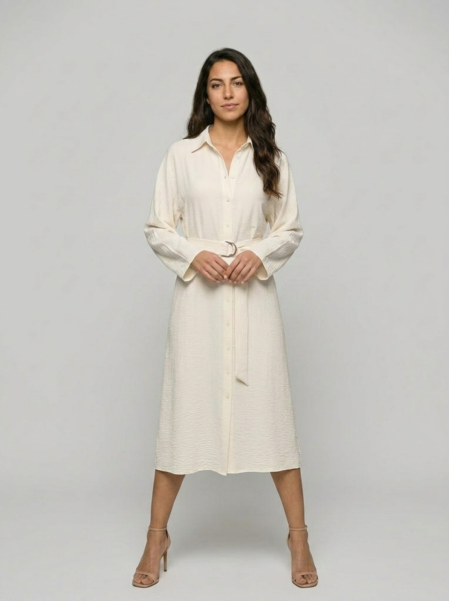 Robe Arki — Écru Lin Chemisier avec Ceinture