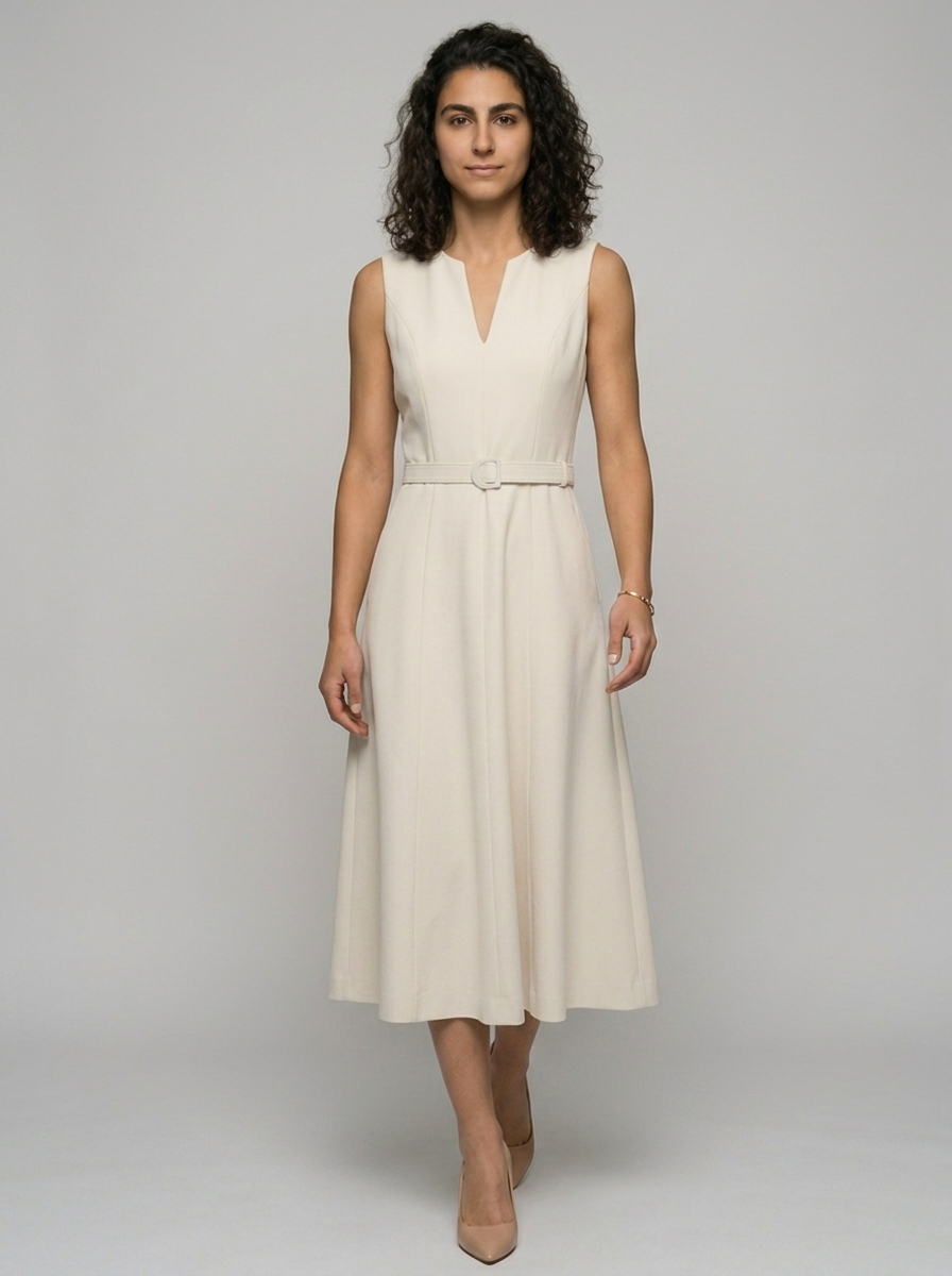 Robe Rineia — Écru Sans Manches avec Poches