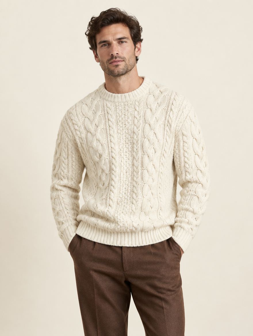 Pull Torsadé Sifnos — Écru Homme