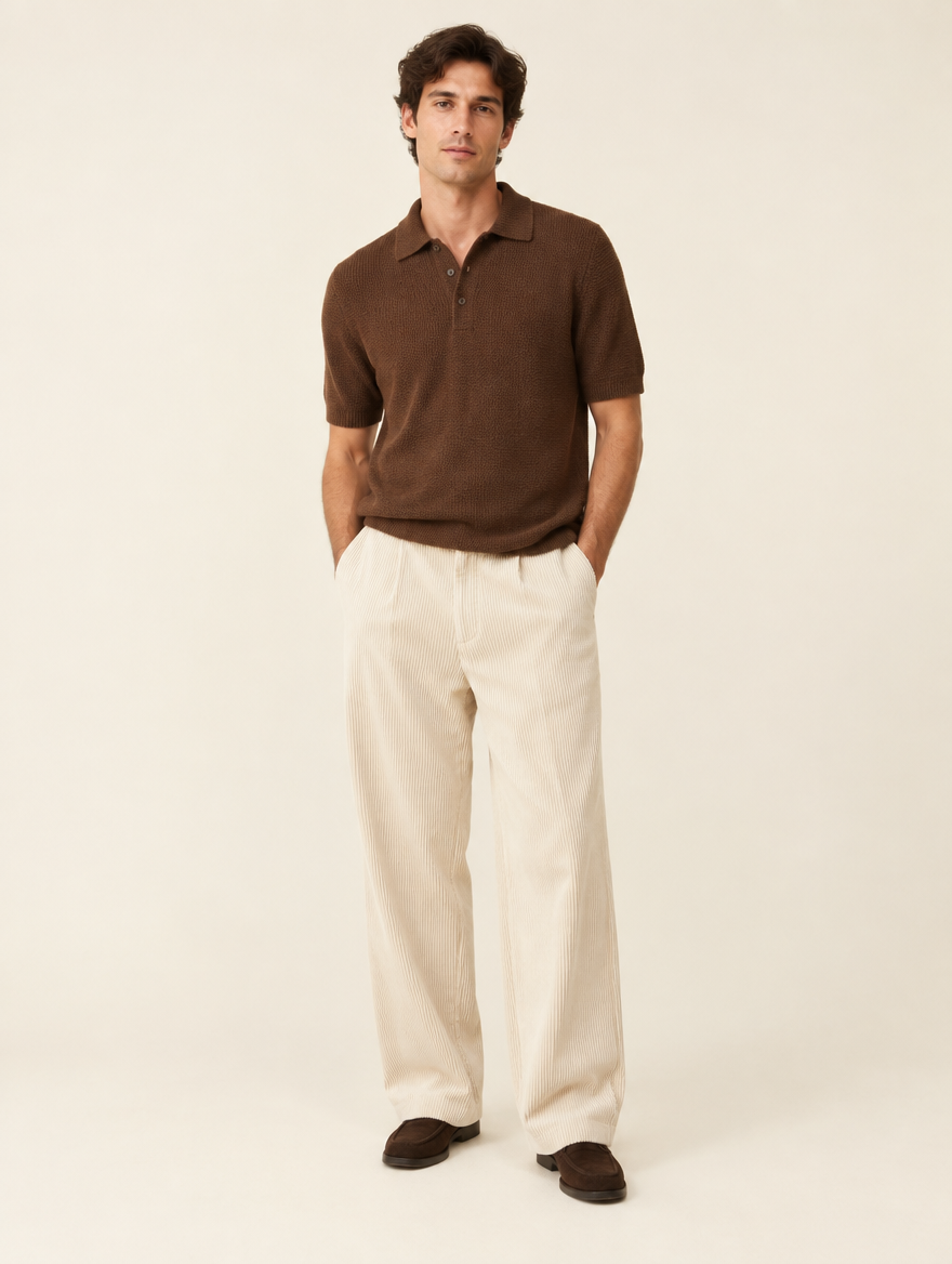 Pantalon Velours Large Pelion — Crème