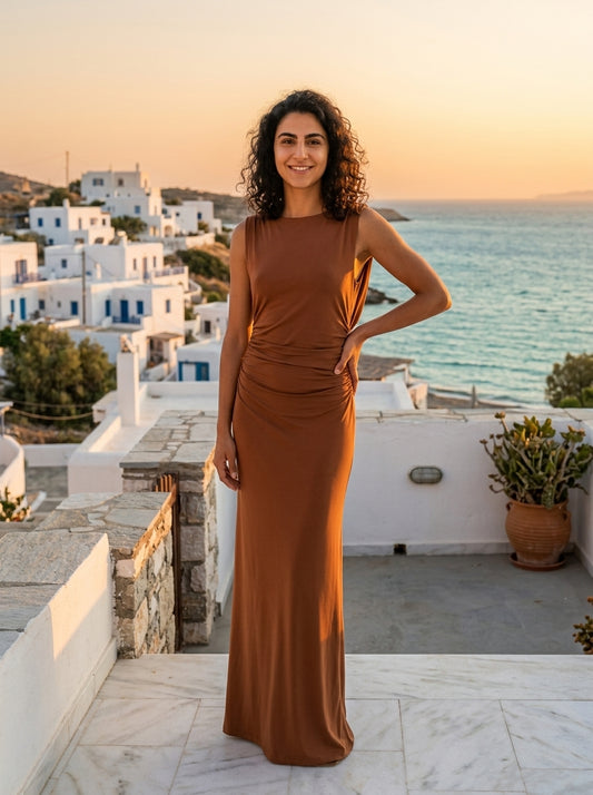 Robe Skyros — Terre Cuite Jersey Sans Manches