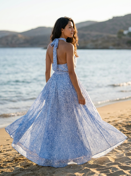 Robe Spetses — Bleu Ciel Florale Halter
