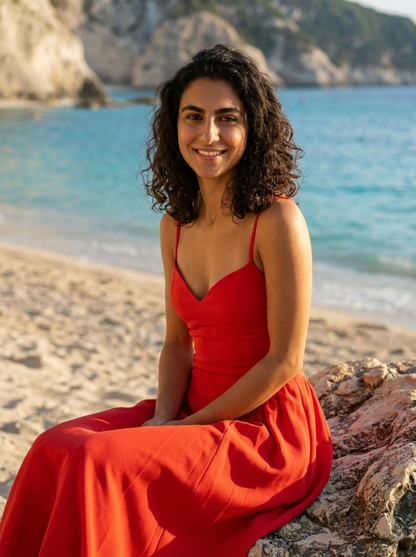 Φόρεμα Poros — Κοραλί Sweetheart με τιράντες