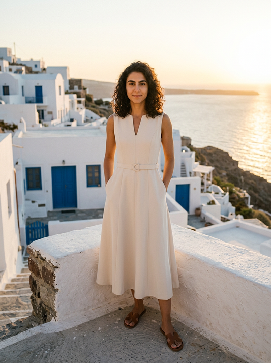 Robe Rineia — Écru Sans Manches avec Poches