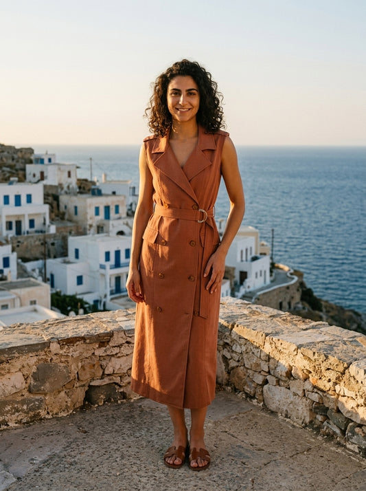Robe Lefkada — Terre Cuite Lin Croise Chemisier