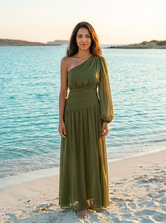 Robe Kea — Kaki Une Épaule Longue Manche