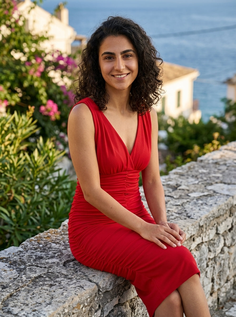 Φόρεμα Astypalaia — Κόκκινο Σουρωτό v bodycon