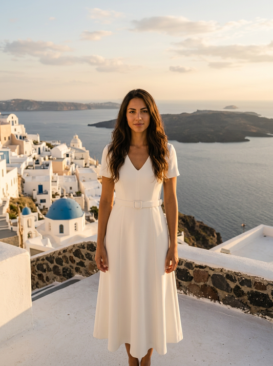 Robe Iraklia — Blanche Col en V à Manches