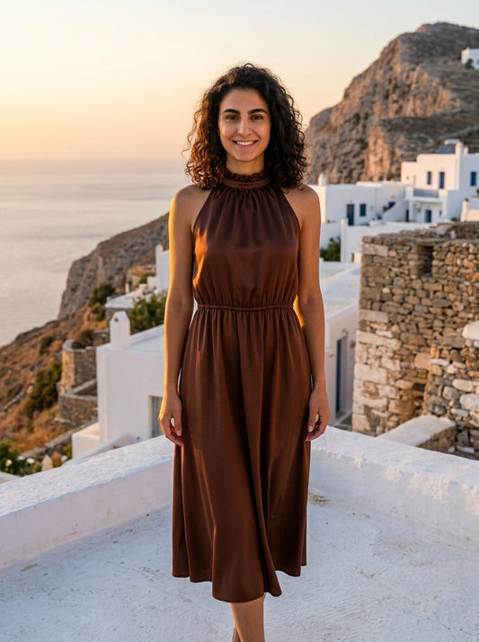 Robe Fourni — Marron Satin Halter