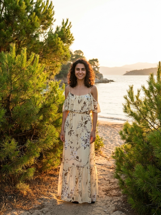 Robe Hydra — Ecru Florale Bustier a Volants
