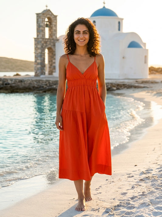 Robe Pserimos — Corail Col V Bretelles Dos Ouvert