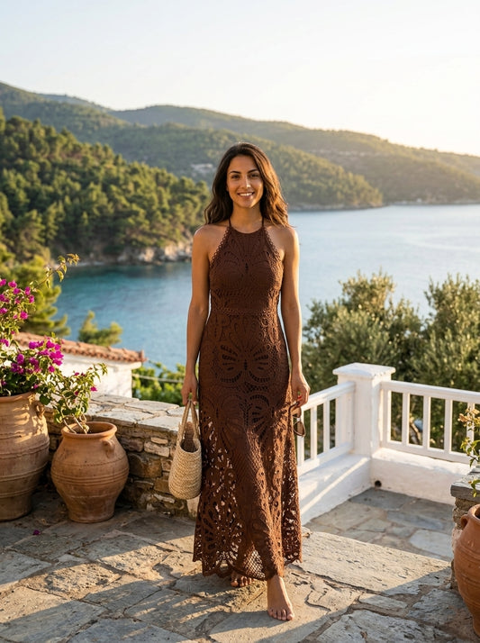 Robe Kastos — Marron Dentelle Guipure