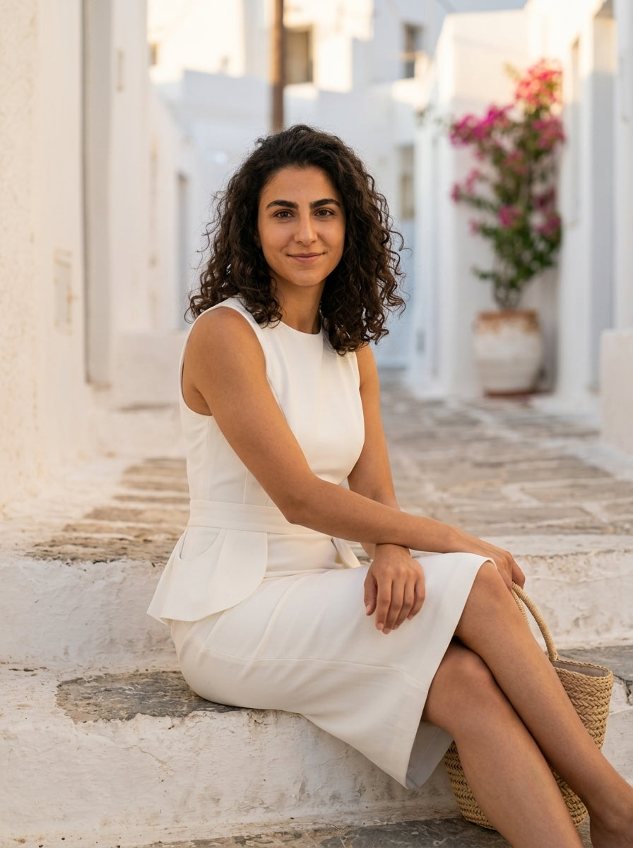Φόρεμα Koufonisia — Λευκό Peplum αμάνικο