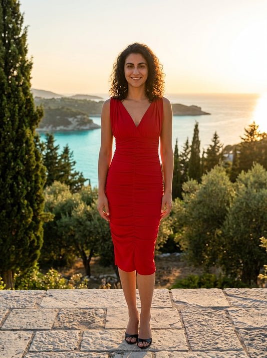 Robe Astypalaia — Rouge Froncée V Bodycon