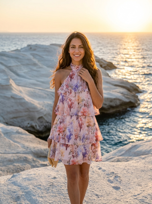 Robe Milos — Mini Florale à Volants