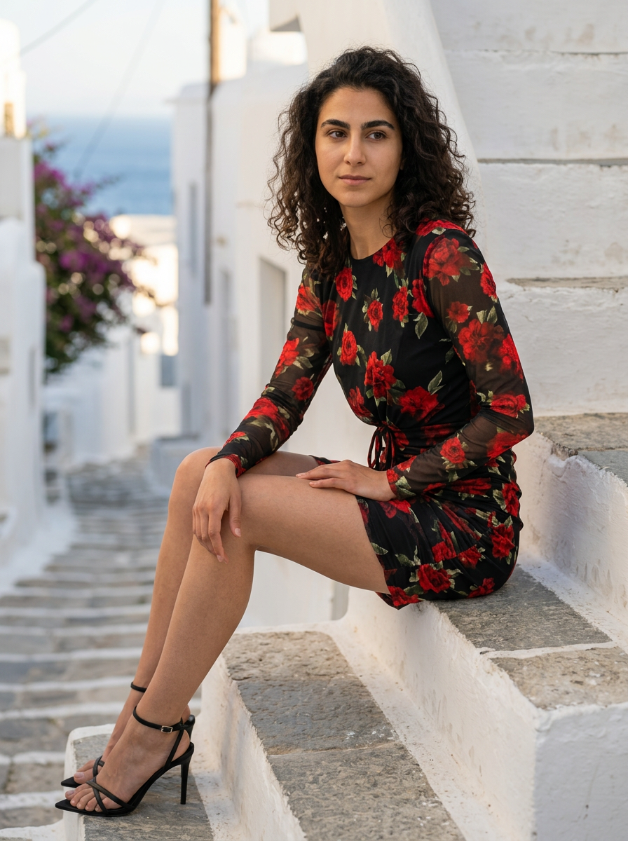 Φόρεμα Τήνος Β — Floral με Σούρες