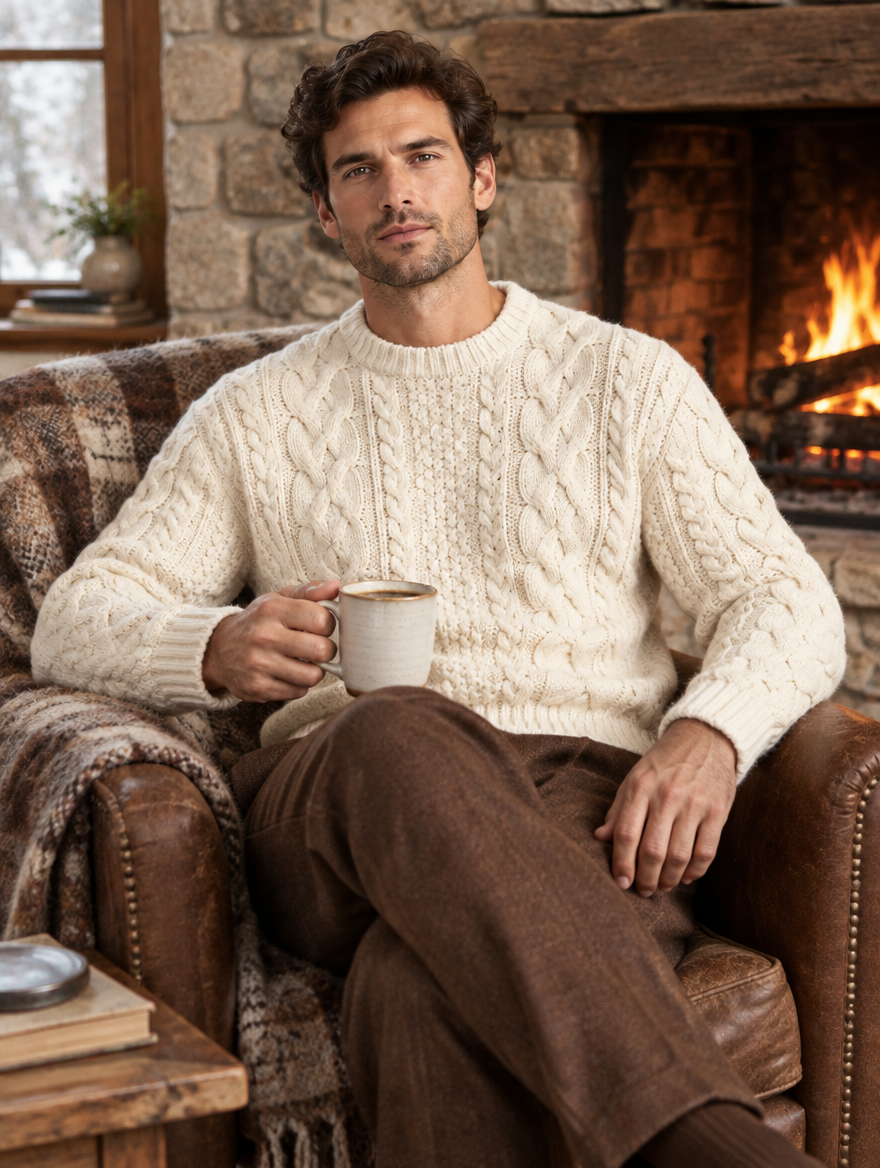 Pull Torsadé Sifnos — Écru Homme