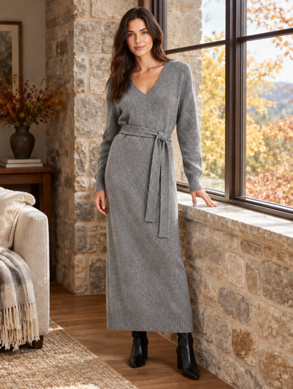 Robe Pull Col V Serifos — Longue