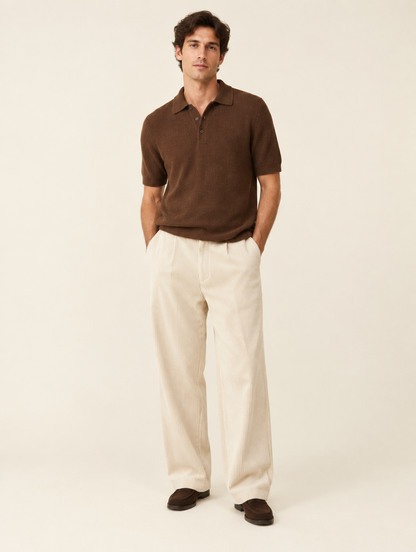 Pantalon Velours Large Pelion — Crème