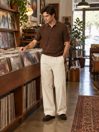 Pantalon Velours Large Pelion — Crème