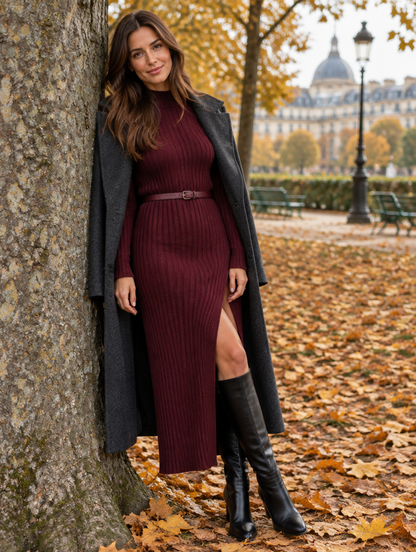 Robe pull Nafplio bordeaux - parc en automne